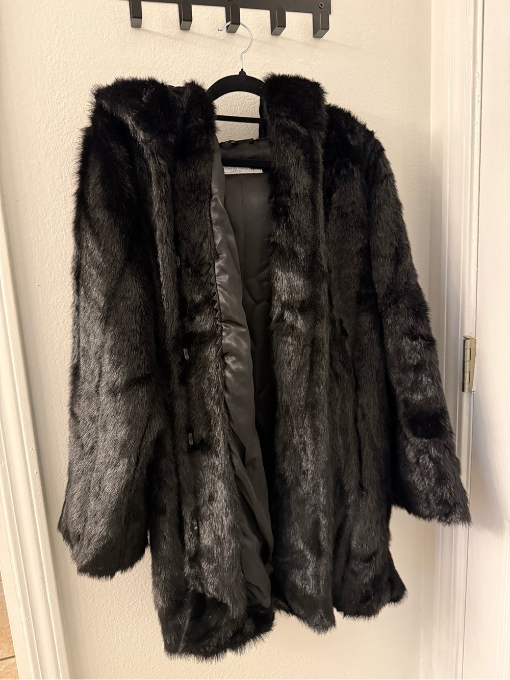 Pamela McCoy Black Faux Fur Coat - Plush Open Front Jacket